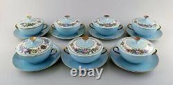 Seven early Bing and Grondahl bouillon cups with lids and saucers. Ca 1910