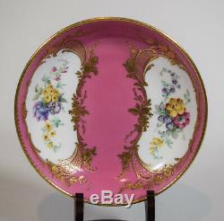 Sevres 18th Century Cup & Saucer Pink Hand Painted Floral Design withGold Gilt