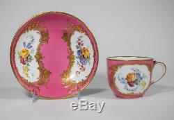 Sevres 18th Century Tea Cup & Saucer Hand Painted Floral Design with Gold Gilt