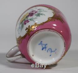 Sevres 18th Century Tea Cup & Saucer Hand Painted Floral Design with Gold Gilt