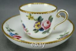 Sevres Hand Painted Ambrose Michel Floral & Gold Demitasse Cup & Saucer C1773 A
