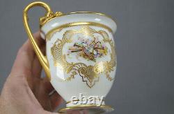 Sevres Hand Painted Courting Couple & Raised Gold Oversized Cup & Saucer C. 1889