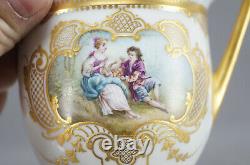 Sevres Hand Painted Courting Couple & Raised Gold Oversized Cup & Saucer C. 1889