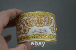 Sevres Style Hand Painted Pink Roses Gold Scrollwork Raised Gold Roses Tea Cup