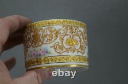 Sevres Style Hand Painted Pink Roses Gold Scrollwork Raised Gold Roses Tea Cup