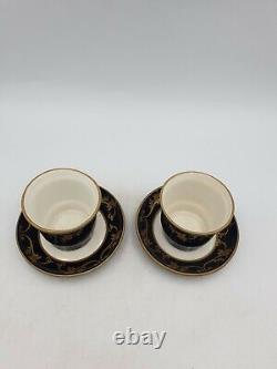 Sevres Style Peint Main Porcelain Cups Saucers Cobalt Blue Gold Hand Paintd Pair