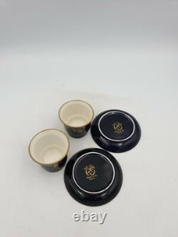Sevres Style Peint Main Porcelain Cups Saucers Cobalt Blue Gold Hand Paintd Pair