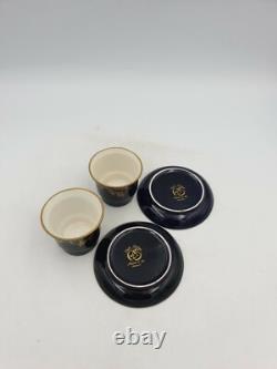 Sevres Style Peint Main Porcelain Cups Saucers Cobalt Blue Gold Hand Paintd Pair