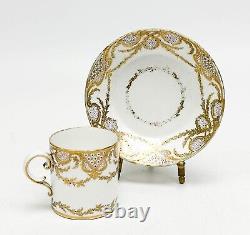 Sevres White & Gilt Porcelain Cup and Saucer 1756-7 Signed VC Vincent I