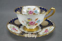 Shelley 17499 Pink Rose Floral Cobalt & Gold Bone China Tea Cup & Saucer