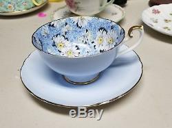 Shelley Blue Daisy Chintz Lincoln Shape Cup & Saucer Ripon Plate Gold Trim