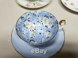 Shelley Blue Daisy Chintz Lincoln Shape Cup & Saucer Ripon Plate Gold Trim
