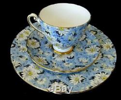 Shelley Blue Daisy Chintz Ripon Tea Cup Saucer Plate Trio Set Gold Rimmed RARE