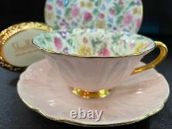 Shelley Countryside Chintz Oleander Cup, Saucer And 6 Plate #13700 Gold Trim