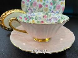 Shelley Countryside Chintz Oleander Cup, Saucer And 6 Plate #13700 Gold Trim