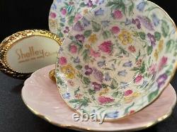 Shelley Countryside Chintz Oleander Cup, Saucer And 6 Plate #13700 Gold Trim