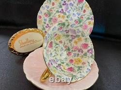 Shelley Countryside Chintz Oleander Cup, Saucer And 6 Plate #13700 Gold Trim