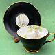 Shelley Cup /saucer Set. Matte Black, Country Lake Scene, Gold Trim England 1950