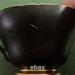 Shelley Cup /Saucer Set. Matte Black, Country Lake Scene, Gold Trim England 1950
