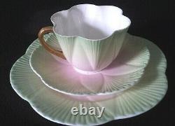 Shelley Dainty Pink Green + Gold Handle Trio Cup Saucer Side Plate RD272101 58Y5