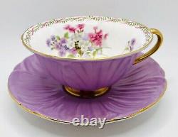 Shelley England Lavender Gold Oleander Stocks Floral Tea Cup & Saucer Set