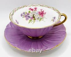 Shelley England Lavender Gold Oleander Stocks Floral Tea Cup & Saucer Set