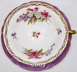 Shelley England Lavender Gold Oleander Stocks Floral Tea Cup & Saucer Set