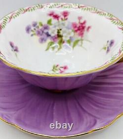 Shelley England Lavender Gold Oleander Stocks Floral Tea Cup & Saucer Set