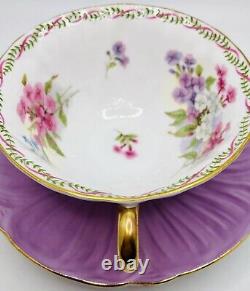 Shelley England Lavender Gold Oleander Stocks Floral Tea Cup & Saucer Set