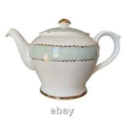 Shelley England Regency Tea Set Teapot Green Gold Cups Saucers Plates Vtg 13 Pc