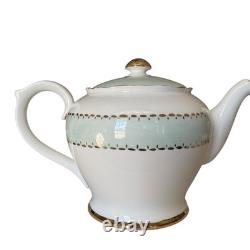Shelley England Regency Tea Set Teapot Green Gold Cups Saucers Plates Vtg 13 Pc