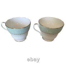 Shelley England Regency Tea Set Teapot Green Gold Cups Saucers Plates Vtg 13 Pc