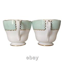 Shelley England Regency Tea Set Teapot Green Gold Cups Saucers Plates Vtg 13 Pc