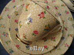 Shelley Floral Chintz Carlisle Footed Cup, Saucer & Plate Gold Trim