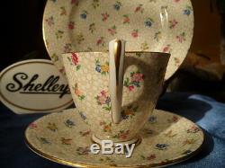 Shelley Floral Chintz Carlisle Footed Cup, Saucer & Plate Gold Trim