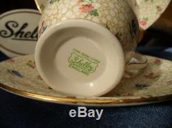 Shelley Floral Chintz Carlisle Footed Cup, Saucer & Plate Gold Trim