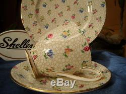 Shelley Floral Chintz Carlisle Footed Cup, Saucer & Plate Gold Trim