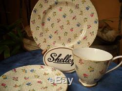 Shelley Floral Chintz Carlisle Footed Cup, Saucer & Plate Gold Trim