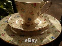 Shelley Floral Chintz Carlisle Footed Cup, Saucer & Plate Gold Trim