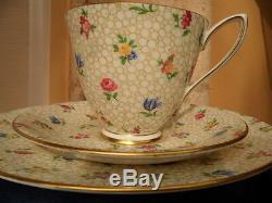 Shelley Floral Chintz Carlisle Footed Cup, Saucer & Plate Gold Trim