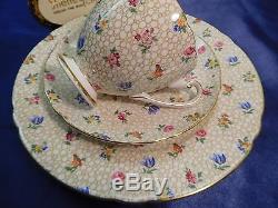 Shelley Floral Chintz Ripon Footed Cup, Saucer & Plate Gold Trim