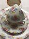 Shelley Georigan Chintz Ripon Shape Footed Cup, Saucer & Plate 14273 Gold Trim
