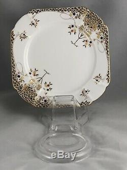 Shelley Gold Embossed Queen Anne Black Leafy Trees Trio Cup Saucer & Plate