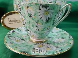 Shelley Green Daisy Chintz Carlisle Shape Cup, Saucer & Plate Gold Trim