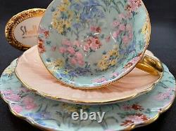 Shelley MELODY CHINTZ FOOTED OLEANDER CUP, SAUCER AND 7 PLATE # 13412