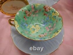 Shelley MELODY CHINTZ FOOTED OLEANDER CUP, SAUCER AND 7 PLATE GOLD TRIM