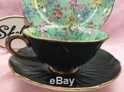 Shelley MELODY CHINTZ FOOTED OLEANDER CUP, SAUCER AND 8 PLATE GOLD TRIM