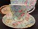 Shelley Melody Chintz Footed Ripon Cup, Saucer And 7 Plate Gold Trim