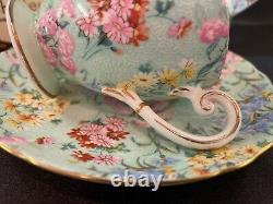 Shelley MELODY CHINTZ FOOTED RIPON CUP, SAUCER AND 7 PLATE GOLD TRIM