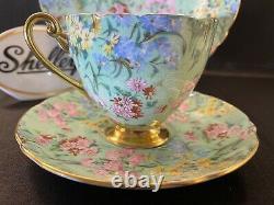 Shelley MELODY CHINTZ FOOTED RIPON CUP, SAUCER AND 8 PLATE GOLD TRIM